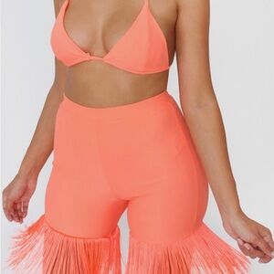 Vibrant Orange Fringe Bikini Set